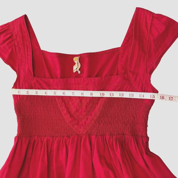 Maeve Anthropologie Size 6 Red Smocked Empire Dress Cotton Lined - Picture 10 of 12